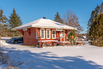 An historical disused train station in winter in Canada