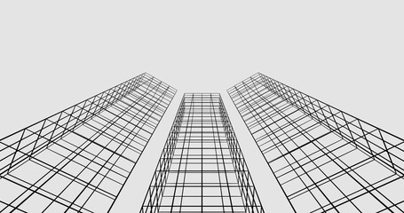 Abstract 3d wireframe architecture building modern condo background. 3d rendering.