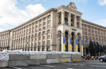 Naklejka premium Barricades in the center of Kyiv on Independence Square