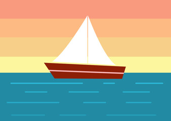 A boat sailing in the sea during sunset.