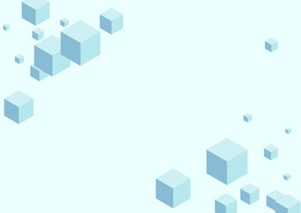 Grey Cube Background Blue Vector. Monochrome Cubic Concept Card. Cardboard Design. Sky Blue Creative Block.
