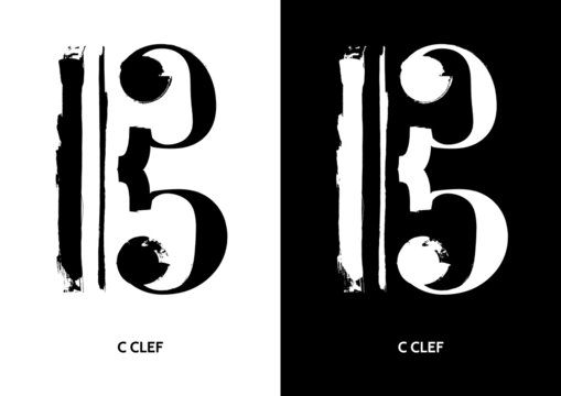 Poster of С Clef or Alto, or Tenor clef. Musical symbols aesthetics.