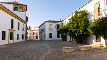 Mondragon square in the streets of the historic old town of the white village of Ronda, Malaga province, Andalusia, Spain