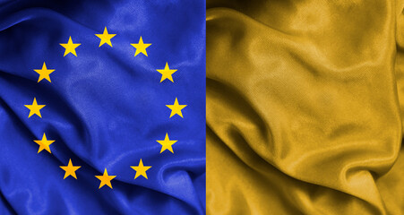 Ukraine flag and EU flag