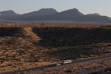 Landscapes at sunset in Ciudad Juarez Chihuahua Mexico border between Mexico and the United States, the wall divides the border.