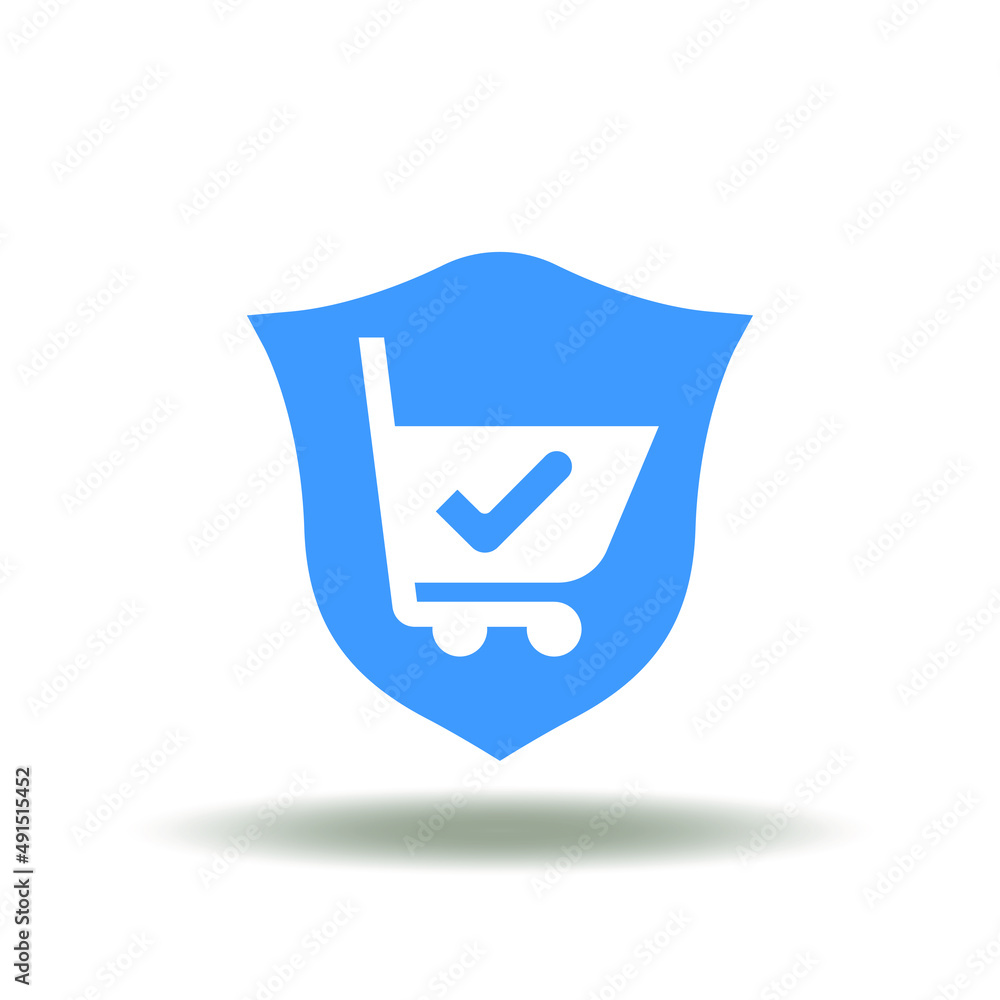 Poster vector illustration of shield with shopping cart and ceck mark. symbol of pci dss payment card indus