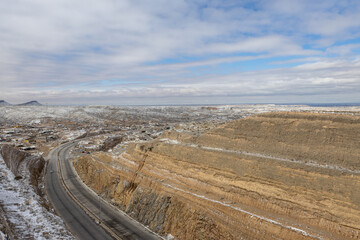 Snowy landscape on the road to Ciudad Juarez Chihuahua Mexico