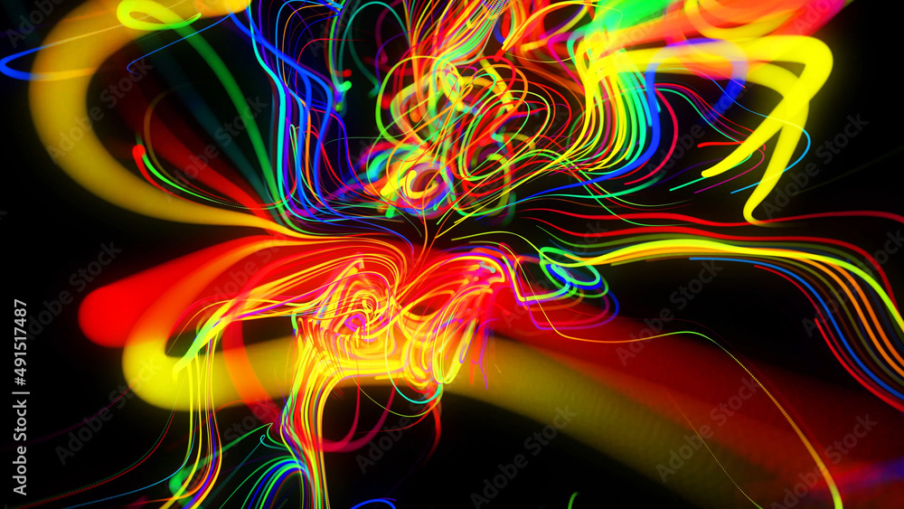 Poster 3d render. abstract background flow of glow lines. llights particles form in 3d space glowing beauti