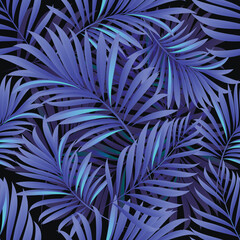 Palm. Seamless pattern with branches and leaves of tropical tree plant for print, web design, textile. Vector image. 