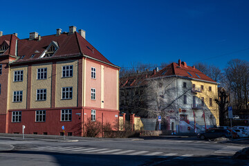 Fototapeta na wymiar city old town, old house in winter, Torshov, Oslo, Norway