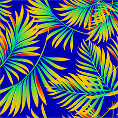 Palm. Seamless pattern with branches and leaves of tropical tree plant for print, web design, textile. Vector image. 