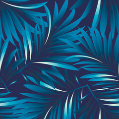 Palm. Seamless pattern with branches and leaves of tropical tree plant for print, web design, textile. Vector image. 