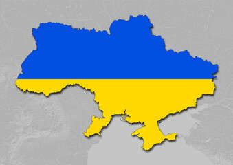 Carte de l'Ukraine au couleur jaune et bleu du drapeau