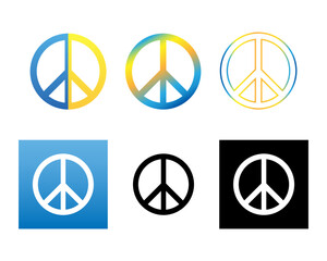 Peace Symbol , Peace icon with Ukraine flag colors , yellow and blue gradient , blue and white and black background , linear and transparent