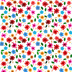 Pattern fiori e foglie misti su sfondo bianco