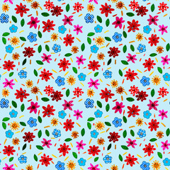 Pattern fiorellini colorati su sfondo azzurro