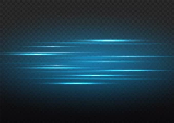 Foto auf Acrylglas Horizontal light rays, glow speed line, flash blue © ANATOLII