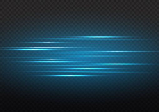 Horizontal light rays, glow speed line, flash blue