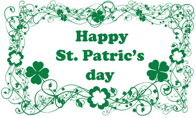 Saint Patrick's day, white background with green clovers and text