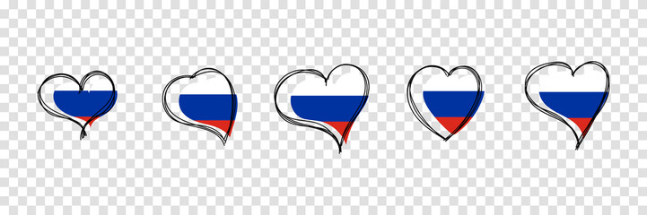 Flag of Russia in heart shape. Russia national symbol. Vector illustration