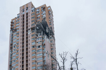 A civilian house in Kyiv destroyed by a Russian missile (war concept, Russian-Ukrainian war)