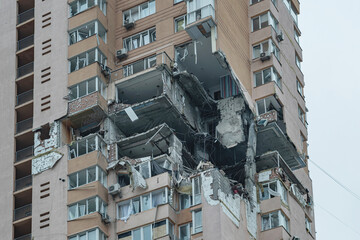 A civilian house in Kyiv destroyed by a Russian missile (war concept, Russian-Ukrainian war)