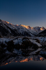 Sunset in the mountains in Arthurs Pass, Canterbury, New Zealand