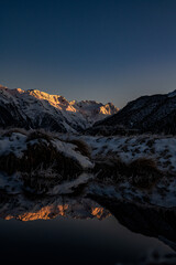 Sunset in the mountains in Arthurs Pass, Canterbury, New Zealand