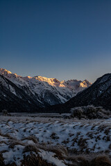 Sunset in the mountains in Arthurs Pass, Canterbury, New Zealand