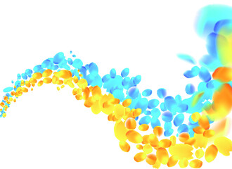 Blue and yellow flaing petals wave. Vector color illustration of freedom spring. Design of Ukrainian nation colors flag greeting card.