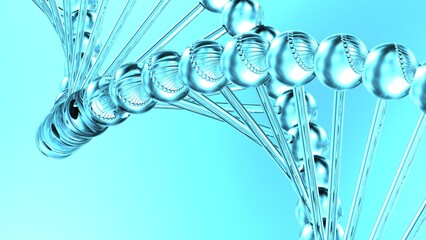 Obraz premium Science Molecular Crystal DNA Model Structure under blue-black light. Concept image of vaccine development, regenerative and advanced medicine. 3D illustration CG.