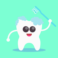 Oral health concept, little smiling molar brushing her teeth , hygiene and oral care concept