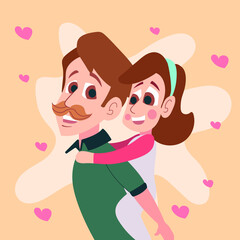 Father's day conceptual illustration, dad and daughter playing illustration, dad carrying his daughter

