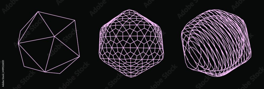 Aufkleber Set of 3D spheres with geometric pattern. Collection of abstract vector elements for logotype template.