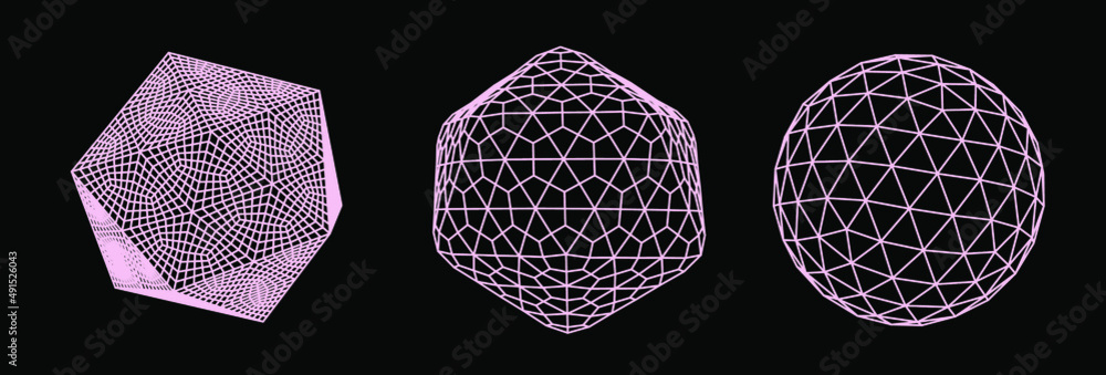 Aufkleber Set of 3D spheres with geometric pattern. Collection of abstract vector elements for logotype template.