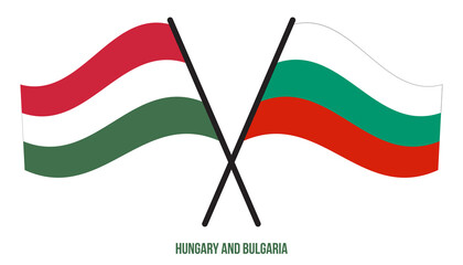 Hungary and Bulgaria Flags Crossed And Waving Flat Style. Official Proportion. Correct Colors.
