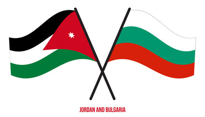 Jordan and Bulgaria Flags Crossed And Waving Flat Style. Official Proportion. Correct Colors.
