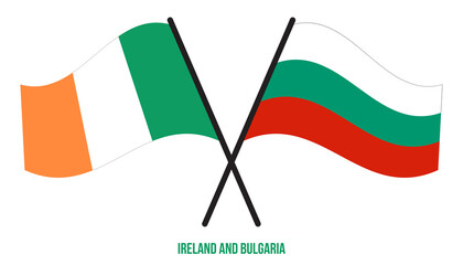 Ireland and Bulgaria Flags Crossed And Waving Flat Style. Official Proportion. Correct Colors.