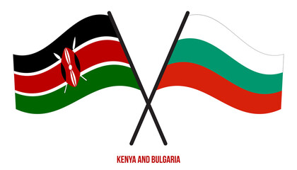 Kenya and Bulgaria Flags Crossed And Waving Flat Style. Official Proportion. Correct Colors.
