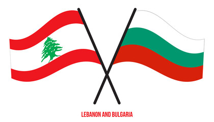 Lebanon and Bulgaria Flags Crossed And Waving Flat Style. Official Proportion. Correct Colors.