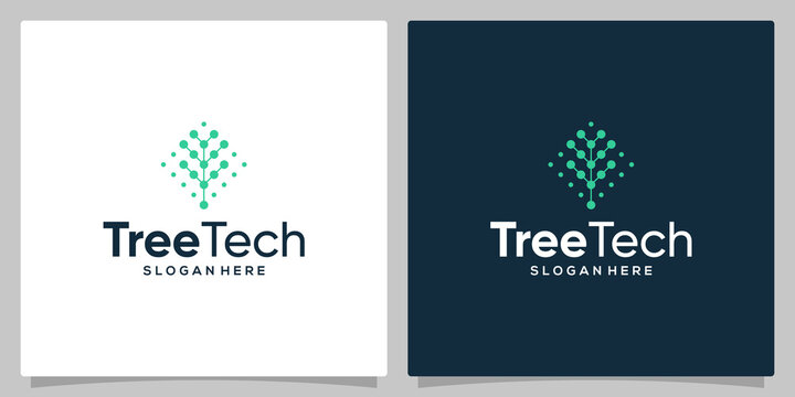 Inspiration Logo Tree Abstract With Tech Style. Premium Vector