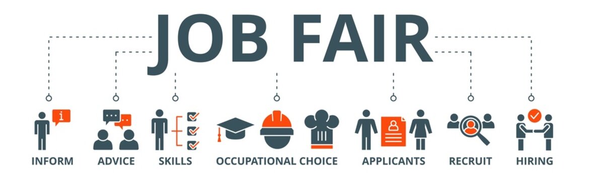 Job fair banner web icon vector illustration concept for employee recruitment and onboarding program with an icon of the information, advice, skills, occupational, applicants, recruit, and hiring