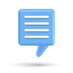 Speech bubble 3d box chat button. Message talk balloon in render style. Vector speak 3d icon illustration