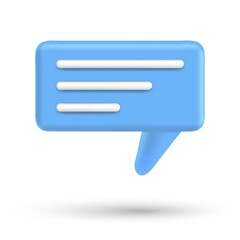 Speech bubble 3d box chat button. Message talk balloon in render style. Vector speak 3d icon illustration