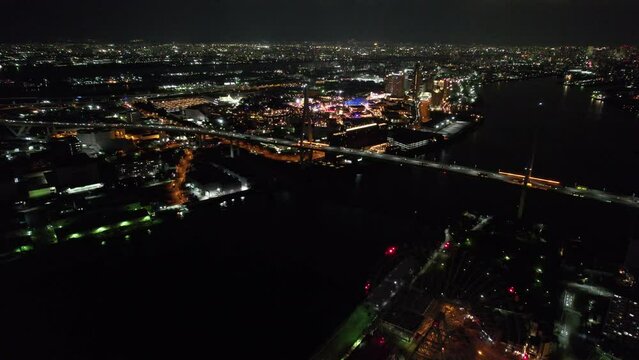 大阪港の夜景　USJ周辺をドローンで撮影