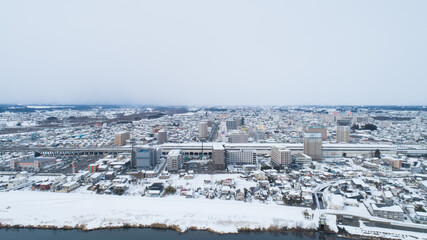 Obraz premium 《岩手県》冬の北上市の街並み