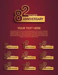 set anniversary logotype premium collection golden color with outline style isolated on red background