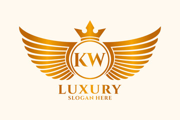 Luxury royal wing Letter KW crest Gold color Logo vector, Victory logo, crest logo, wing logo, vector logo template.