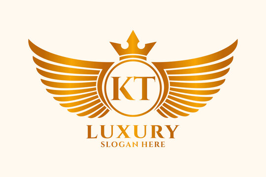 Luxury royal wing Letter KT crest Gold color Logo vector, Victory logo, crest logo, wing logo, vector logo template.