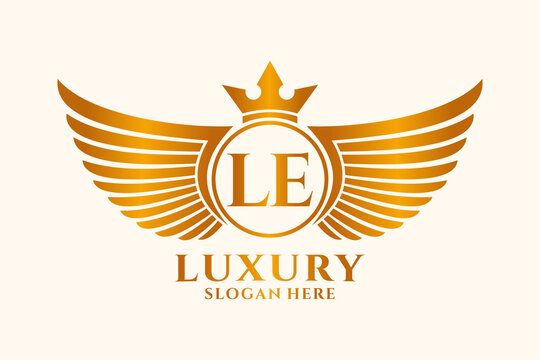 Luxury royal wing Letter LE crest Gold color Logo vector, Victory logo, crest logo, wing logo, vector logo template.
